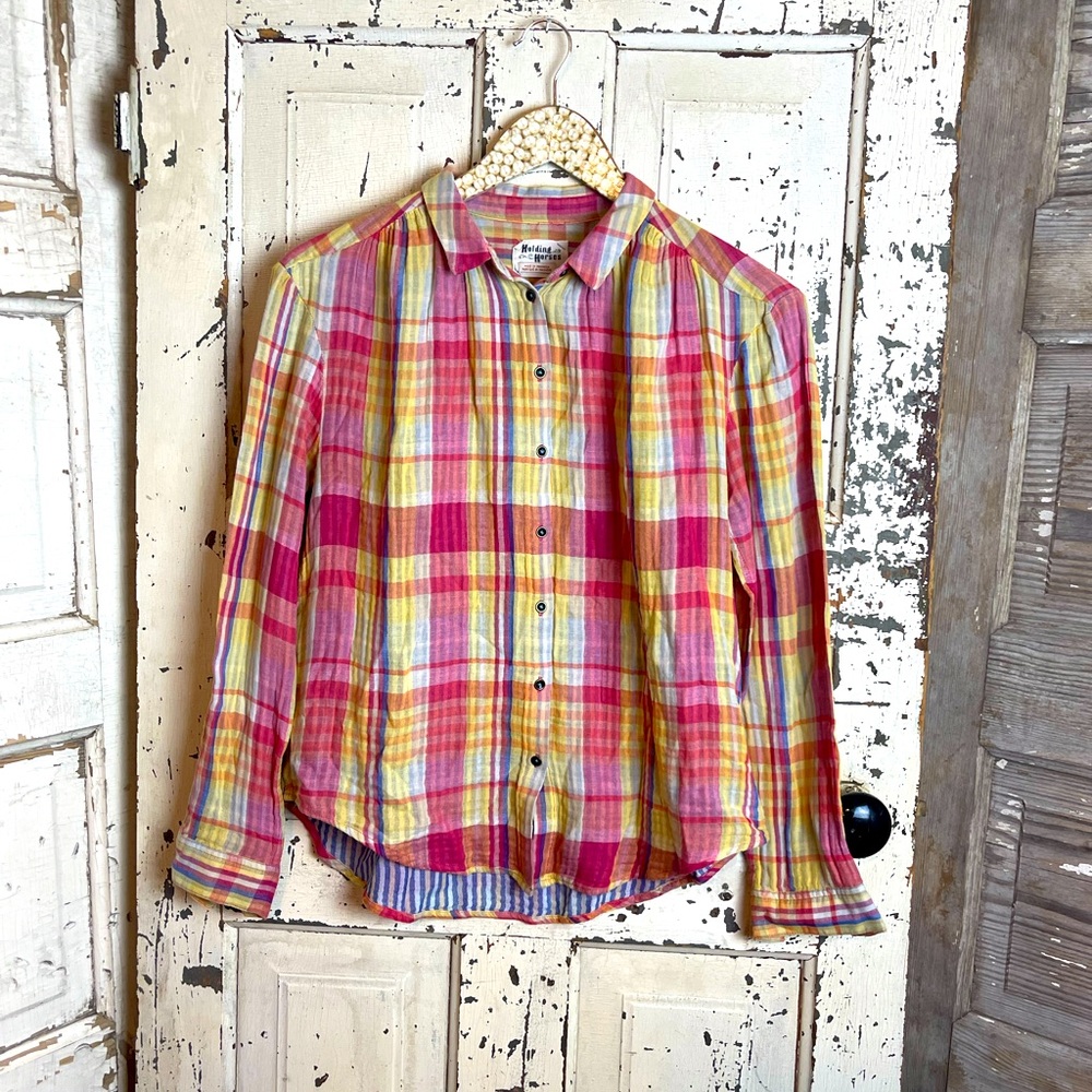Anthropologie holding horses plaid gauze shirt